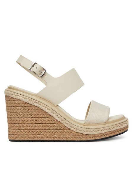 Calvin Klein Espadryle Wedge Sandal 70 - Jacq HW0HW02386 Biały. Białe sandały damskie Calvin Klein, bez wzorów, z materiału, bez obcasa, bez zapięcia. Za 409.99 zł.