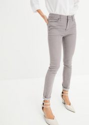 Dżinsy skinny ze średnim stanem. Szare jeansy damskie bonprix. Za 129.99 zł.