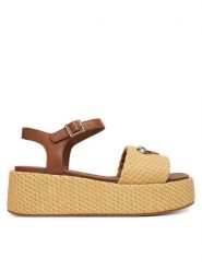 LOVE MOSCHINO Sandały JA16127I0OJR610B Beżowy. Brązowe sandały damskie Love Moschino, bez wzorów, z materiału, bez obcasa, na koturnie, bez zapięcia. Za 939.99 zł.