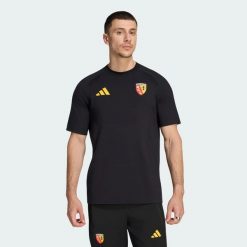 Koszulka RC Lens Tiro Travel. Czarne koszulki sportowe męskie Adidas, s, bez wzorów, z bawełny, bez kołnierzyka, bez ramiączek, do piłki nożnej. Za 199.00 zł.
