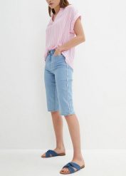 Bermudy dżinsowe ze stretchem. Niebieskie szorty damskie bonprix, bez wzorów, z jeansu. Za 77.99 zł.