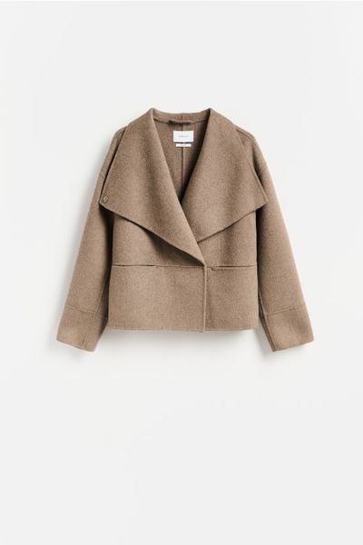 Kurtka handmade z wełną - brązowy. Brązowe kurtki damskie Reserved, l, bez wzorów, z tkaniny, bez kaptura. Za 359.99 zł.