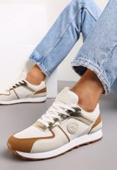 Beżowe Sznurowane Sneakersy z Cholewką przed Kostkę Noleta. Brązowe obuwie sportowe damskie Renee, bez wzorów. Za 79.99 zł.