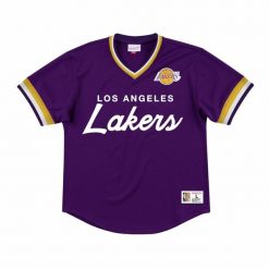Koszulka NBA Los Angeles Lakers special script mesh. Fioletowe koszulki sportowe męskie Mitchell & Ness, bez wzorów, z meshu, bez kołnierzyka, bez ramiączek, do koszykówki. Za 397.50 zł.