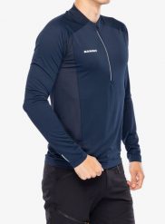 Bluza męska Mammut Aenergy FL Half Zip Longsleeve. Niebieskie bluzki z długim rękawem męskie Mammut, l, bez wzorów, z poliesteru, marine, bez kołnierzyka. Za 393.00 zł.