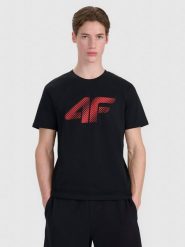 4F T-shirt regular z nadrukiem męski - czarny M. Czarne koszulki sportowe męskie 4f, m, bez wzorów, z bawełny, klasyczne, bez kołnierzyka. Za 59.99 zł.