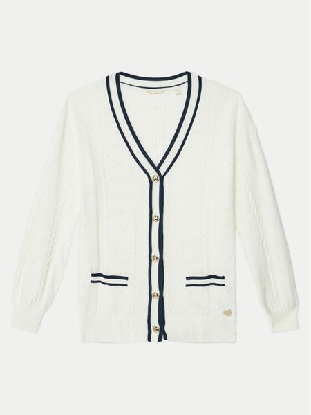 Guess Kardigan J5RR03 Z2BB0 Biały Regular Fit. Białe swetry dla dziewczynek Guess, z aplikacjami, bez kołnierzyka, bez ramiączek, bez kaptura. Za 159.99 zł.
