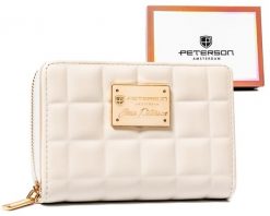 Pikowany, beżowy portfel damski ze skóry ekologicznej mieszczący dowód rejestracyjny - Peterson. Brązowe portfele damskie Peterson, bez wzorów, ze skóry ekologicznej. Za 36.00 zł.
