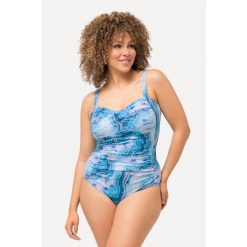 Damski Strój kąpielowy marmurkowy wzór drapowany miękkie miseczki. Niebieskie kostiumy jednoczęściowe damskie Ulla Popken, plus size, bez wzorów, z poliesteru, sportowe, plus size, do pływania. Za 294.99 zł.