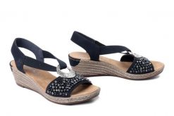 RIEKER 62451-14 blue, sandały damskie. Niebieskie sandały damskie Rieker, bez wzorów, z gumy, bez obcasa, bez zapięcia. Za 319.90 zł.