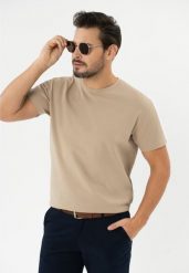 T-shirt ze strukturą TM-FROST. Brązowe t-shirty męskie Volcano, na lato, m, bez wzorów, z bawełny, eleganckie, bez kołnierzyka. Za 69.99 zł.