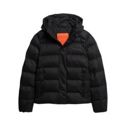 Sportowa kurtka z kapturem z mikrofibry Superdry. Czarne kurtki męskie Superdry., m, bez wzorów, z mikrofibry. Za 511.05 zł.