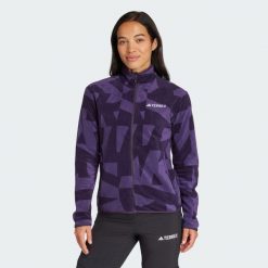 Bluza Terrex Multi Printed Full-Zip Fleece. Czarne bluzy sportowe damskie Adidas, xs, bez wzorów, z materiału, bez kaptura, trekkingowe. W wyprzedaży za 233.22 zł.