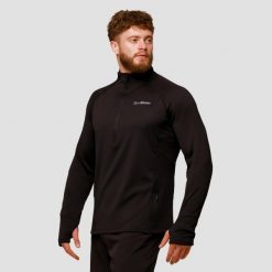 Bluza męska bieganie 1/2 zip czarna Pulse. Czarne bluzy męskie GYMBEAM, m, bez wzorów, z elastanu, bez kaptura, do biegania. Za 127.90 zł.