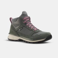 Buty turystyczne damskie Quechua NH500 Mid skóra wodoodporne. Szare obuwie sportowe damskie QUECHUA, przed kolano, trekkingowe. Za 269.99 zł.