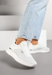 Białe Sneakersy z Siateczkową Cholewką Saramis. Białe obuwie sportowe damskie Renee, bez wzorów, z jeansu. Za 79.99 zł.