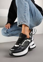 Czarne Sneakersy na Platformie z Tłoczeniem z Geometrycznym Motywem Delothiel. Czarne obuwie sportowe damskie Renee, bez wzorów, z jeansu. Za 99.99 zł.