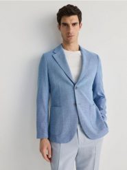 Marynarka slim fit z wiskozą - niebieski. Niebieskie marynarki męskie Reserved, bez wzorów, z tkaniny. Za 359.99 zł.