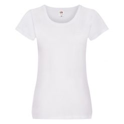 Oryginalna Koszulka Damska. Białe koszulki sportowe damskie Fruit of the Loom, s, bez wzorów, bez kołnierzyka, bez ramiączek, trekkingowe. Za 29.99 zł.