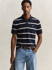 Gant Męska koszulka polo Mężczyźni Bawełna (100%) niebieski|beżowy w paski, M. Brązowe koszulki sportowe męskie GANT, m, bez wzorów, z bawełny, bez kołnierzyka, bez ramiączek. Za 549.95 zł.