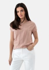 Pastelowa bluzka TM-MARION. Białe bluzki damskie Volcano, xs, bez wzorów, z dzianiny, bez kołnierzyka. Za 99.99 zł.