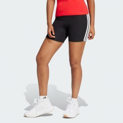 Szorty Essentials 3-Stripes High Waisted Biker. Białe szorty sportowe damskie Adidas, m, bez wzorów, z bawełny, sportowe, na fitness i siłownię. Za 109.00 zł.