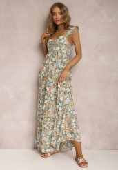 Miętowa Sukienka Phaelothee. Zielone sukienki damskie Renee, na lato, l, w ażurowe wzory, bez kołnierzyka, bez ramiączek, maxi, rozkloszowane. Za 39.99 zł.