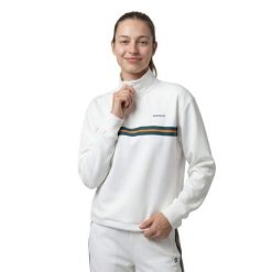 Damska bluza tenisowa ze stójką Siroko Tiebreak-W White. Białe kurtki sportowe damskie SIROKO, bez wzorów, bez kaptura, na fitness i siłownię. Za 254.00 zł.
