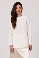 Sweter Oversize z Nietoperzowym Rękawem - Biały. Białe swetry damskie MOE, uniwersalny, bez wzorów, z materiału, bez kołnierzyka, bez ramiączek, bez kaptura. Za 201.90 zł.
