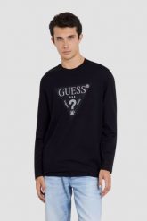 GUESS Czarny męski longsleeve Ls Cn, Rozmiar M. Czarne bluzki z długim rękawem męskie Guess, l, z aplikacjami, z bawełny, eleganckie, bez kołnierzyka. W wyprzedaży za 161.99 zł.