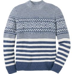 Sweter wzorzysty Regular Fit bonprix indygo + biel wełny. Swetry przez głowę męskie marki bonprix. Za 79.99 zł.