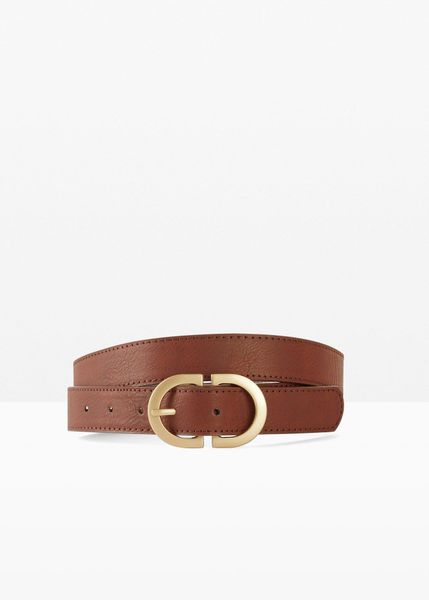Pasek z elegancką sprzączką. Brązowe paski damskie bonprix, bez wzorów, ze skóry, eleganckie. Za 37.99 zł.