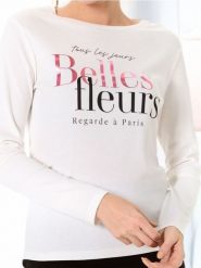 Koszulka z długimi rękawami - kremowy. Białe t-shirty damskie Sinsay, l, bez wzorów, bez kołnierzyka. W wyprzedaży za 13.99 zł.
