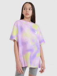 4F T-shirt oversize z nadrukiem dziewczęcy - fioletowy 134 (8-9 lat). Fioletowe t-shirty i topy dla dziewczynek 4f, bez wzorów, z bawełny, bez ramiączek. W wyprzedaży za 39.99 zł.