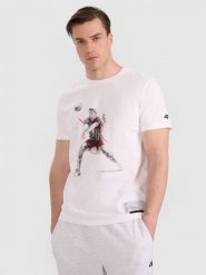 4F T-shirt regular z nadrukiem siatkarskim męski - biały S. Białe koszulki sportowe męskie 4f, l, bez wzorów, z bawełny, klasyczne, bez kołnierzyka. Za 69.99 zł.