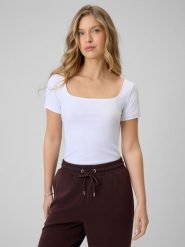 4F T-shirt slim gładki damski - biały L. Białe t-shirty damskie 4f, l, bez wzorów, z tkaniny, bez kołnierzyka. Za 79.99 zł.