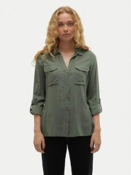 Vero Moda Koszula Bumpy 10275283 Zielony Regular Fit. Zielone bluzki damskie Vero Moda, s, bez wzorów, z wiskozy, bez kołnierzyka, bez ramiączek. Za 79.99 zł.