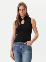 Guess Bluzka W5GR10 Z3L10 Czarny Regular Fit. Czarne bluzki damskie Guess, l, z aplikacjami, z wiskozy, bez kołnierzyka, bez ramiączek. Za 210.99 zł.