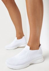 Białe Płaskie Buty Sportowe z Elastyczną Cholewką przed Kostkę Atale. Białe obuwie sportowe damskie Born2be, bez wzorów, tenisowe. Za 54.99 zł.