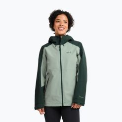 Kurtka przeciwdeszczowa damska Jack Wolfskin Wildbound 2L. Zielone kurtki damskie Jack Wolfskin, l, bez wzorów, z materiału, bez kaptura. Za 649.70 zł.
