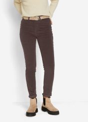 Spodnie sztruksowe skinny ze stretchem, z bawełny. Brązowe spodnie materiałowe damskie bonprix, bez wzorów, z bawełny. Za 129.99 zł.