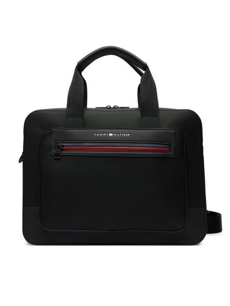 Tommy Hilfiger Torba na laptopa Th Foundation Computer Bag AM0AM14158 Czarny. Czarne torby na laptopa męskie Tommy Hilfiger, bez wzorów, ze skóry. Za 360.99 zł.