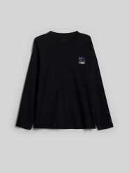 4F Longsleeve loose z nadrukiem męski - czarny XL. Czarne koszulki sportowe męskie 4f, m, bez wzorów, z bawełny, bez kołnierzyka, bez ramiączek, trekkingowe. Za 89.99 zł.