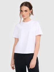 4F T-shirt regular gładki damski - biały M. Białe t-shirty damskie 4f, m, bez wzorów, z bawełny, bez kołnierzyka. Za 69.99 zł.