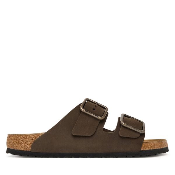 Klapki Birkenstock. Brązowe klapki damskie Birkenstock, bez wzorów, bez obcasa. Za 674.99 zł.