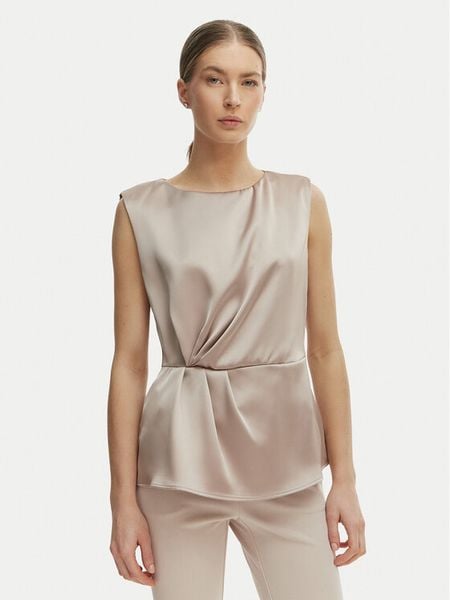 Rinascimento Bluzka CFC0127460003 Beżowy Regular Fit. Brązowe bluzki damskie Rinascimento, xs, bez wzorów, z syntetyku, bez kołnierzyka, bez ramiączek. Za 211.99 zł.