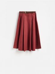 Spódnica midi z paskiem - bordowy. Czerwone spódnice damskie Reserved, l, bez wzorów, z bawełny, midi, rozkloszowane. Za 149.99 zł.