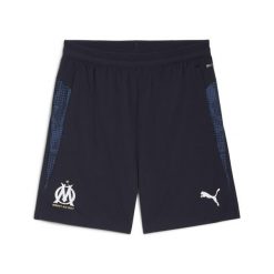 Męskie szorty treningowe Olympique Marsylia PUMA New Navy White Blue. Białe krótkie spodenki sportowe męskie Puma, l, bez wzorów, do piłki nożnej. Za 199.00 zł.