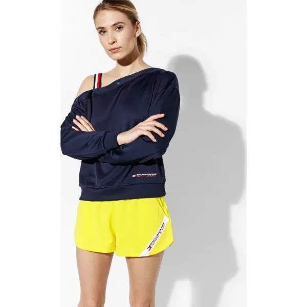 Tommy Sport Bluza Track Top One Shoulder 142 , granatowy, rozmiar M. Niebieskie bluzy damskie Tommy Hilfiger, m, bez wzorów, z materiału, bez kaptura. W wyprzedaży za 289.99 zł.