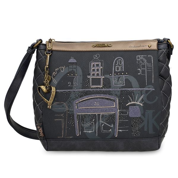 Granatowa Torebka Anekke Modna Damska Listonoszka. Niebieskie listonoszki damskie Anekke, z aplikacjami, zdobione, bez dodatków. Za 369.00 zł.